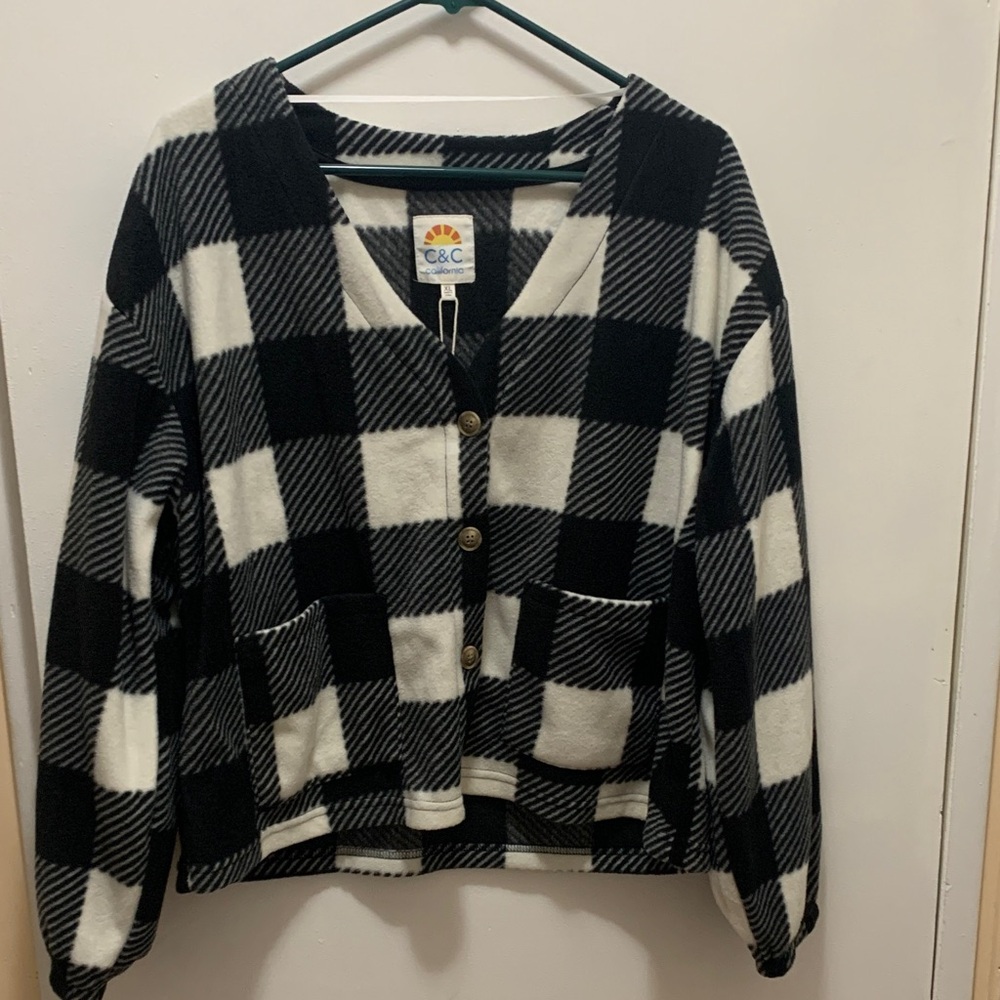 C.C Women's Checkered Black and White Cardigan